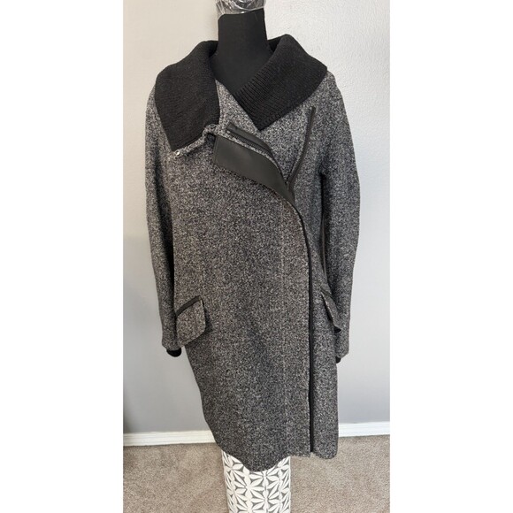 Vince Jackets & Blazers - Vince Shawl Wool Blend Tweed Lamb Leather Trim Coat Womens Sz Large Jacket EUC
